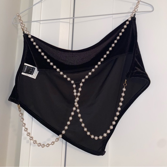 Black Top with Pearl Straps - Picture 2 of 2